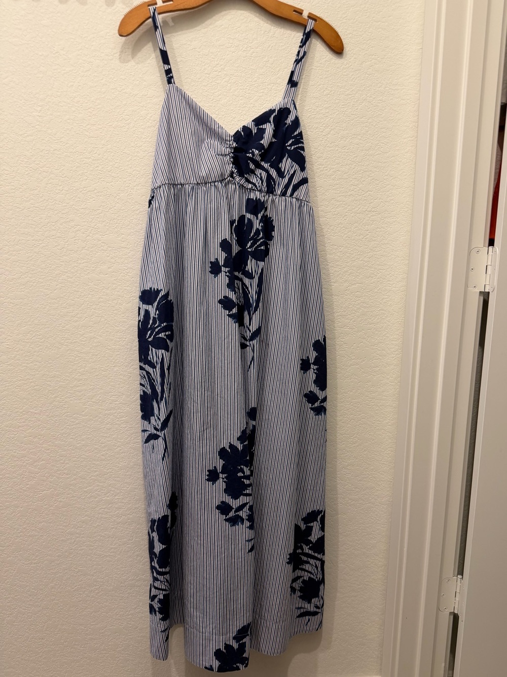 Abercrombie & Fitch Blue and White Striped Maxi with Navy Floral